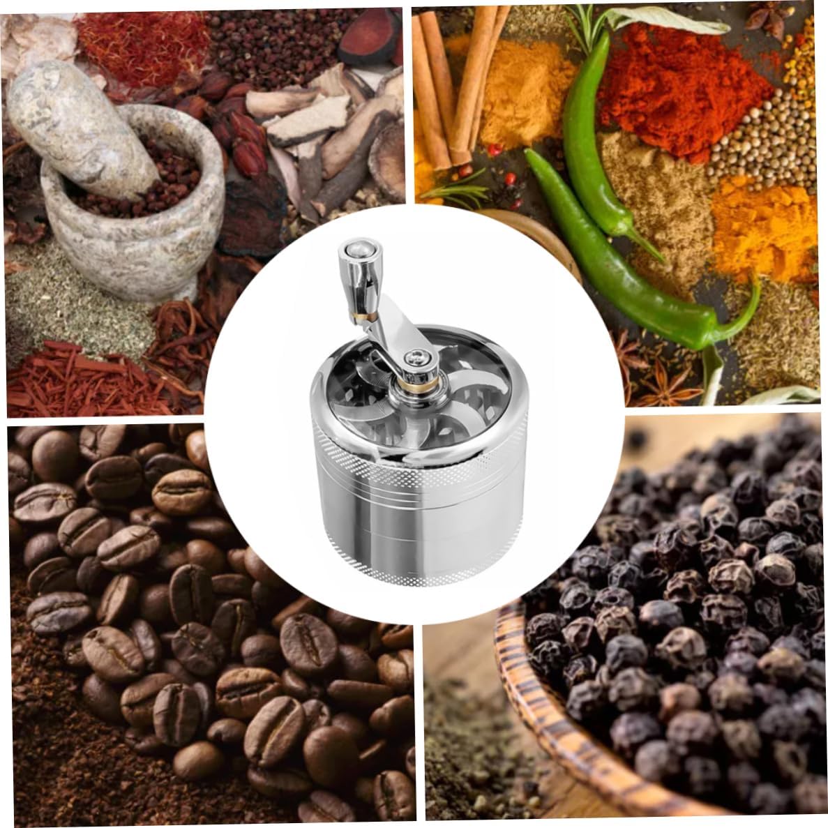 Kribee Manual Grinder Pepper Hand Mill Grinder with Crank Handle Pollen Grinder Spices Crusher for Herb Coffee Salt Pepper Silver Manual Grinder