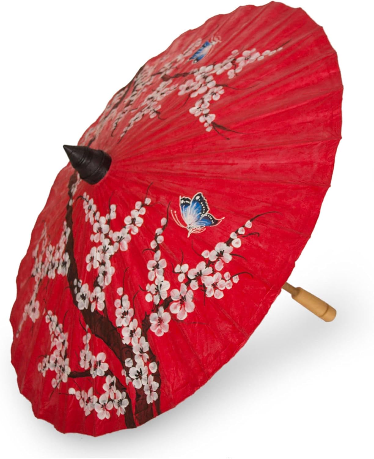 JiffPom Artisan Handmade Saa Paper Parasol Thai Cherry Blossom Bamboo Red White Bamboopaper Thailand Decor Accessories Home Accents Upcycled Aurora Fiesta Animal Themed Floral East Meets West Friendly