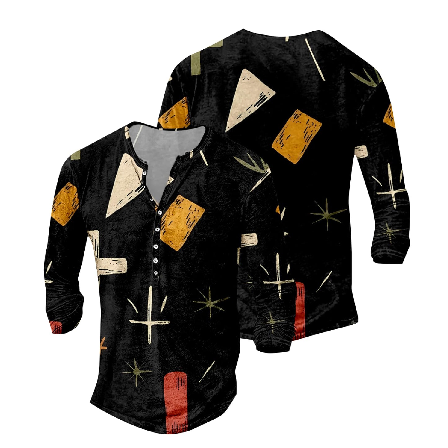 JiffPom Mens Christian Faith Long Sleeves Silky Henley Shirt Cool Jesus Cross Print Casual Button Down Polo Shirts