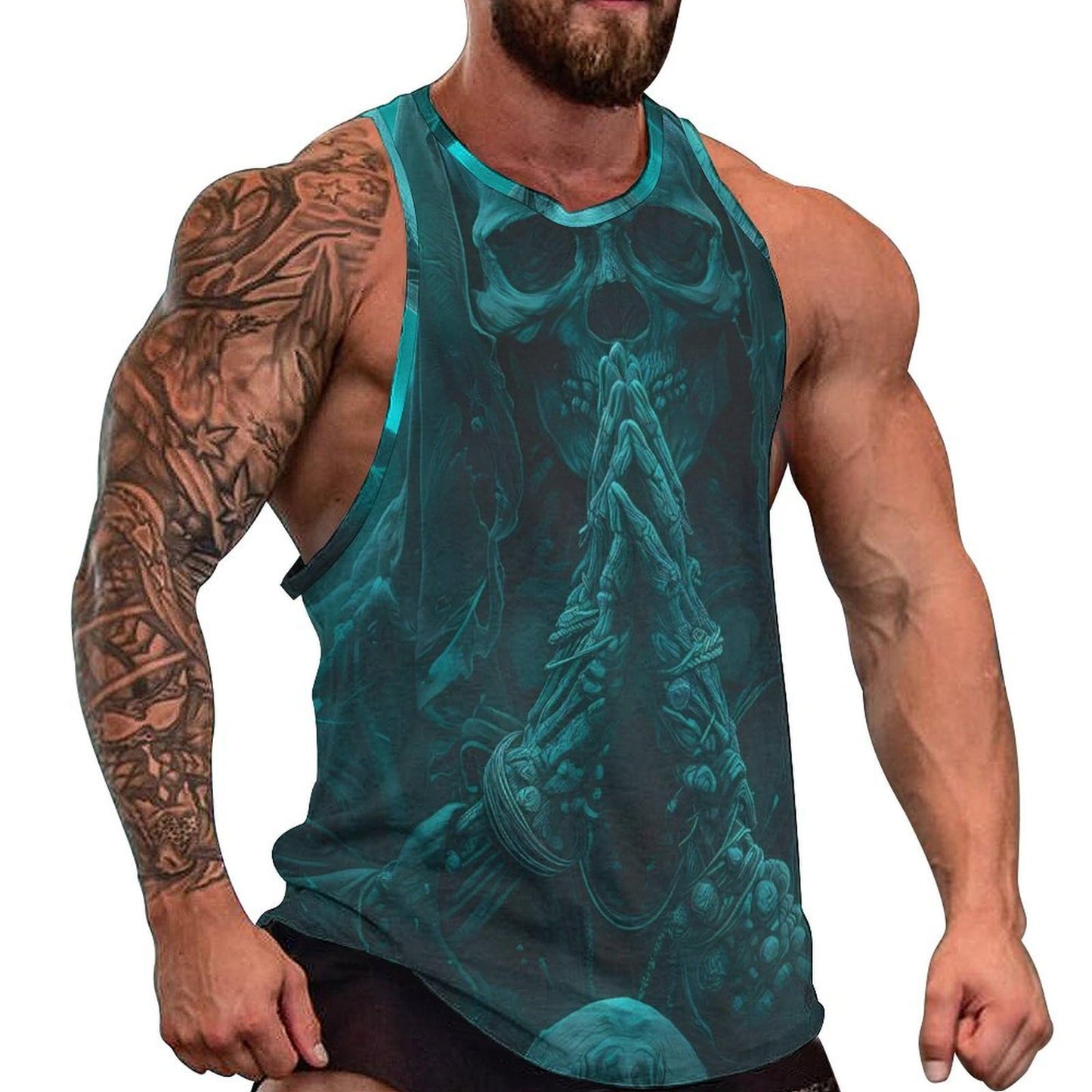 NAVARCH Mens US Flag Tank Tops Skull Graphic Print Sleeveless Crew Neck Western Shirts for Men Fashion Vest