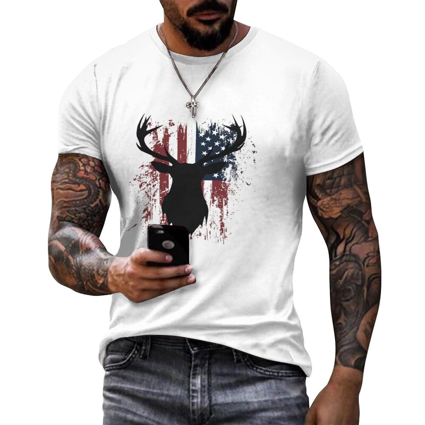 NAVARCH American Flag Shirt for Men Short Sleeve Crewneck Casual Stylish Summer Shirts Graphic Skull Print T-Shirt Tops