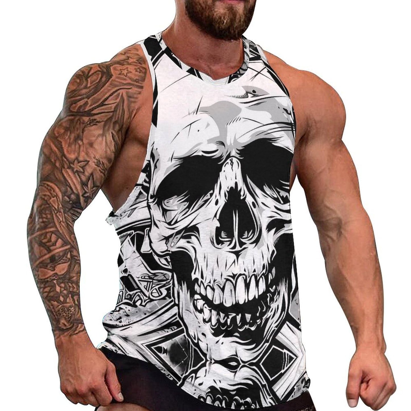 NAVARCH Mens US Flag Tank Tops Skull Graphic Print Sleeveless Crew Neck Western Shirts for Men Fashion Vest
