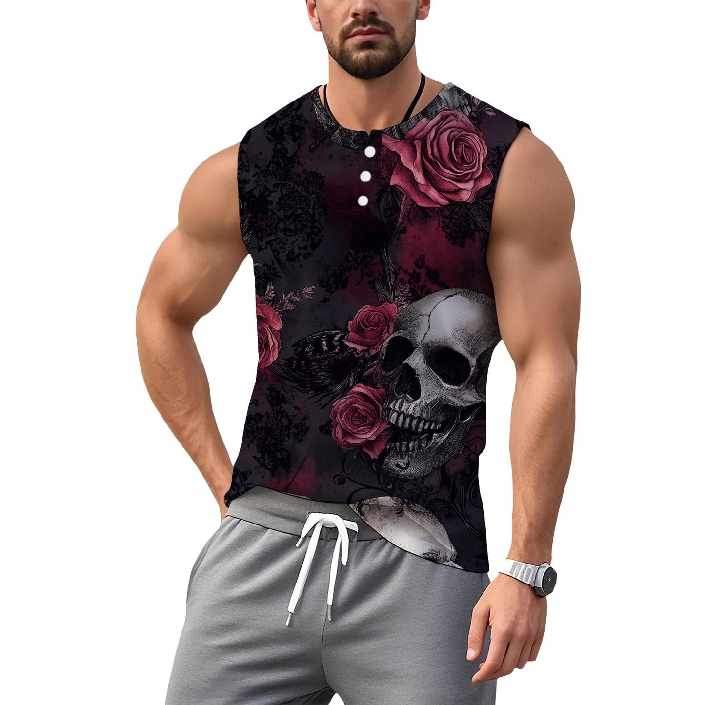 NAVARCH Mens Tank Tops for Workout Skull Print Casual Sleeveless Muscle Shirts Crewneck Loose Fit Basic Beach Top