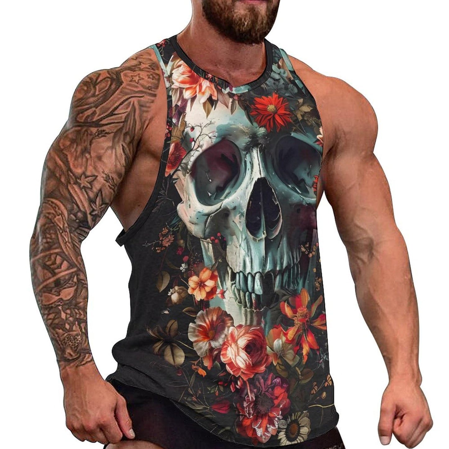 NAVARCH Mens US Flag Tank Tops Skull Graphic Print Sleeveless Crew Neck Western Shirts for Men Fashion Vest