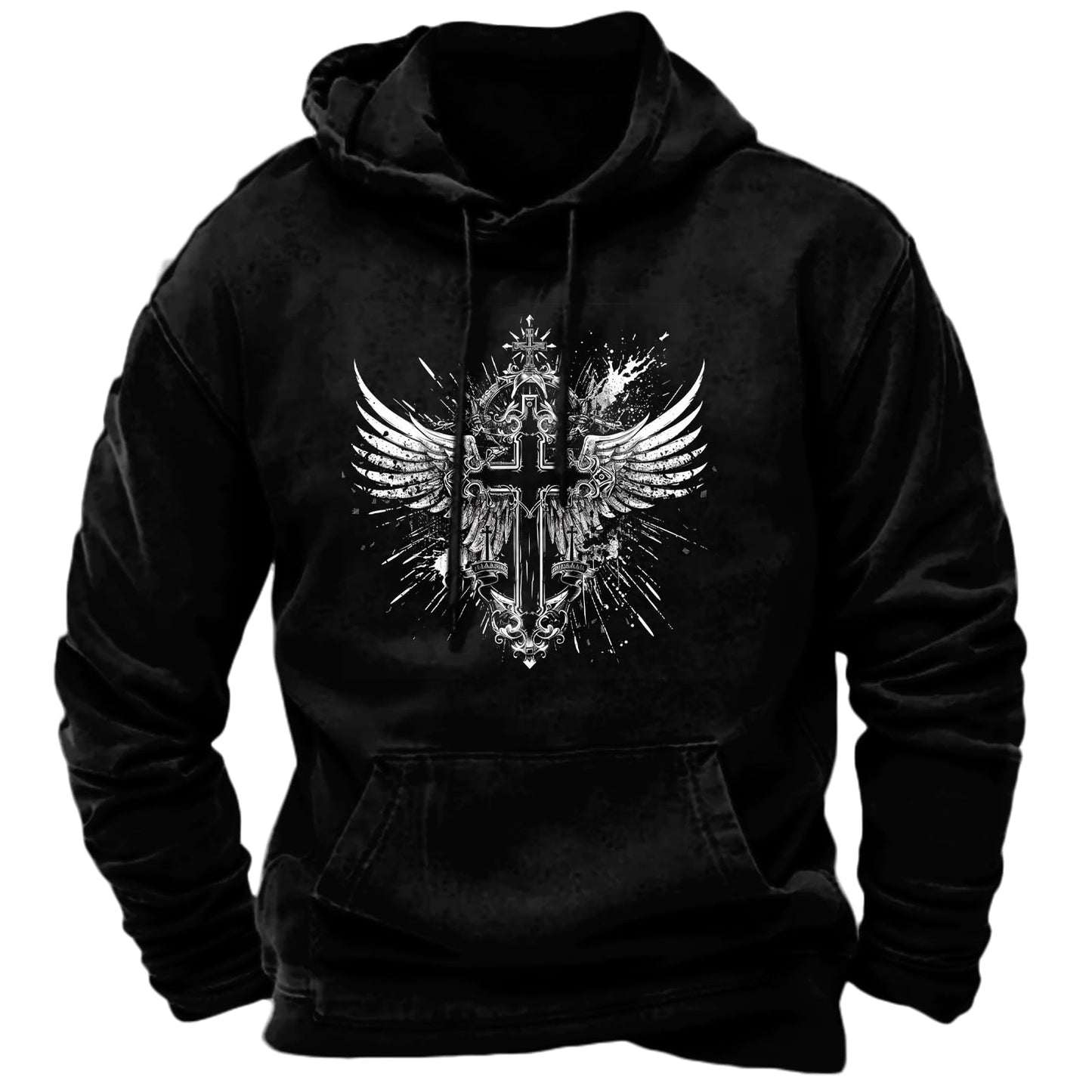 JiffPom Men's Christian Hoodies Pullover Retro Jesus Print Hooded Sweatshirts Casual Long Sleeve Drawstring Faith Hoodies