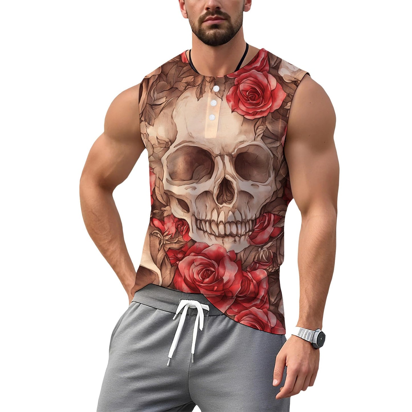NAVARCH Mens Tank Tops for Workout Skull Print Casual Sleeveless Muscle Shirts Crewneck Loose Fit Basic Beach Top