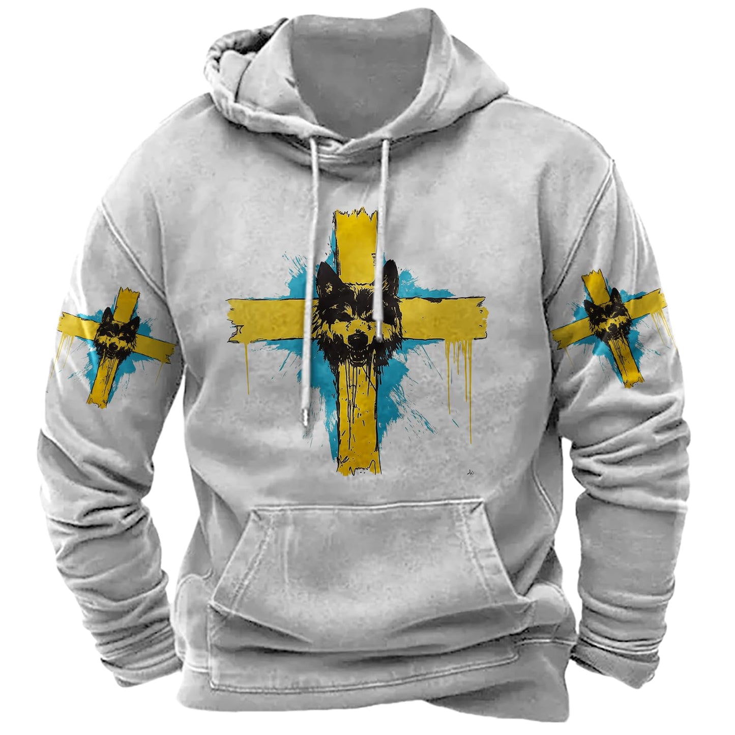 JiffPom Men's Christian Hoodies Pullover Retro Jesus Print Hooded Sweatshirts Casual Long Sleeve Drawstring Faith Hoodies