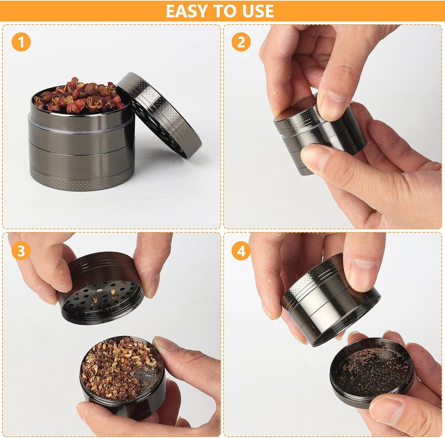 Kribee Metal Herb Grinder, Manual Spice Grinder Manual Herbal Grinders, Hand Grinders with Sifter and Magnetic Top for Kitchen Dry Herb and Spice Mills