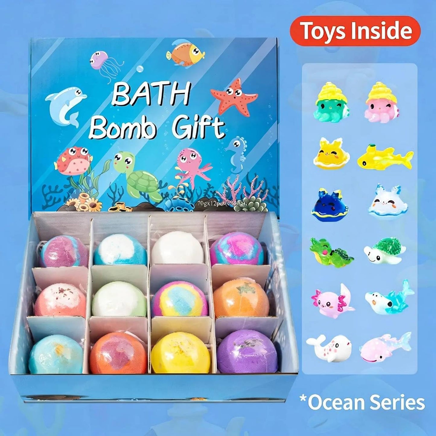Kribee Ocean Toy Bath Salt Ball Sleeve Box Bath Bombs,2026 New 12-Pack Bath Bombs with Toys Inside,Upgrade Easter Gifts Bubble Easter Basket Stuffers Easter Egg Fillers