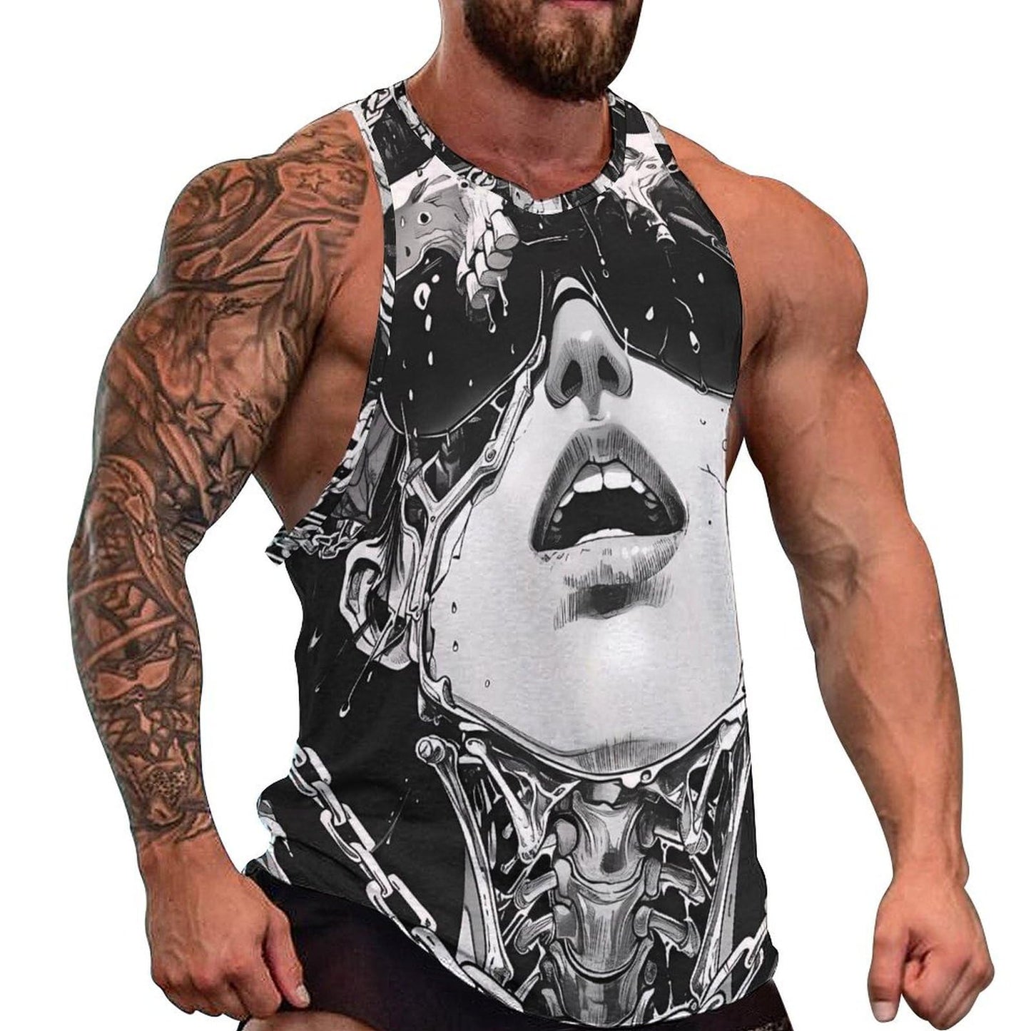 NAVARCH Mens US Flag Tank Tops Skull Graphic Print Sleeveless Crew Neck Western Shirts for Men Fashion Vest