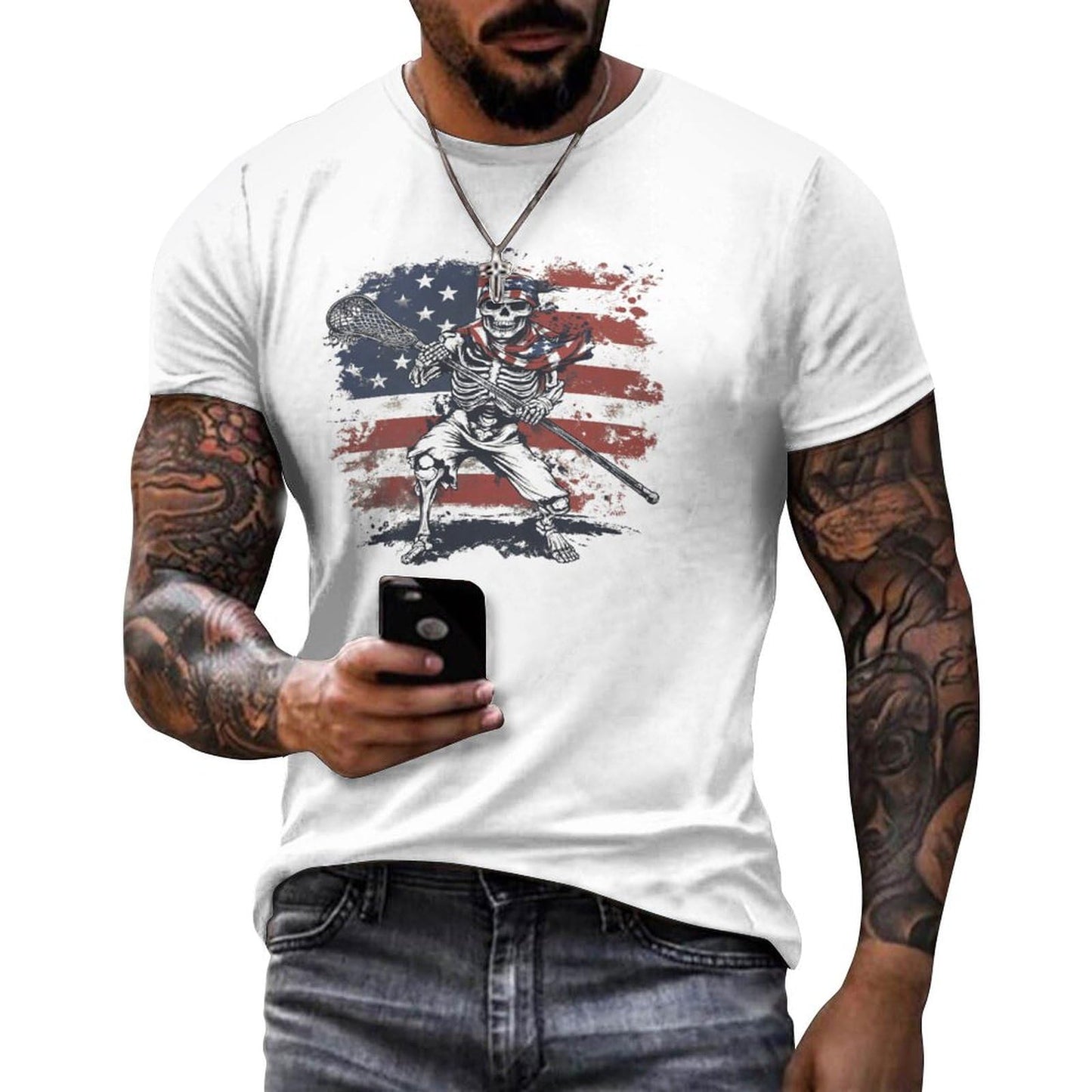 NAVARCH American Flag Shirt for Men Short Sleeve Crewneck Casual Stylish Summer Shirts Graphic Skull Print T-Shirt Tops