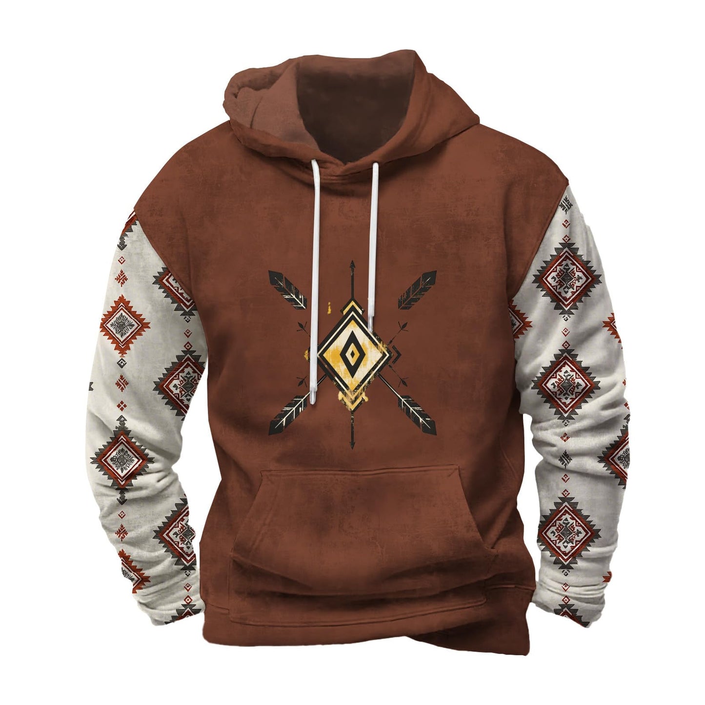 FONDBERYL Mens Aztec Hoodies Western Cowboy Hooded Sweatshirt Vintage Graphic Print Fashion Pullover Tops with Pocket