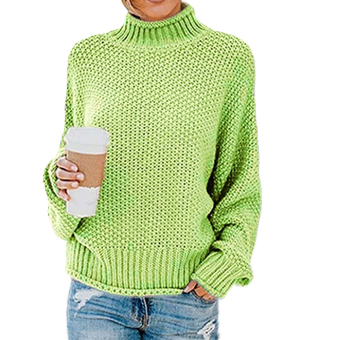 WAZZAP Women Sweater for Autumn Winter Casual Trendy Lightweight Tops Long Cuffed Sleeve Mock Neck Sweater