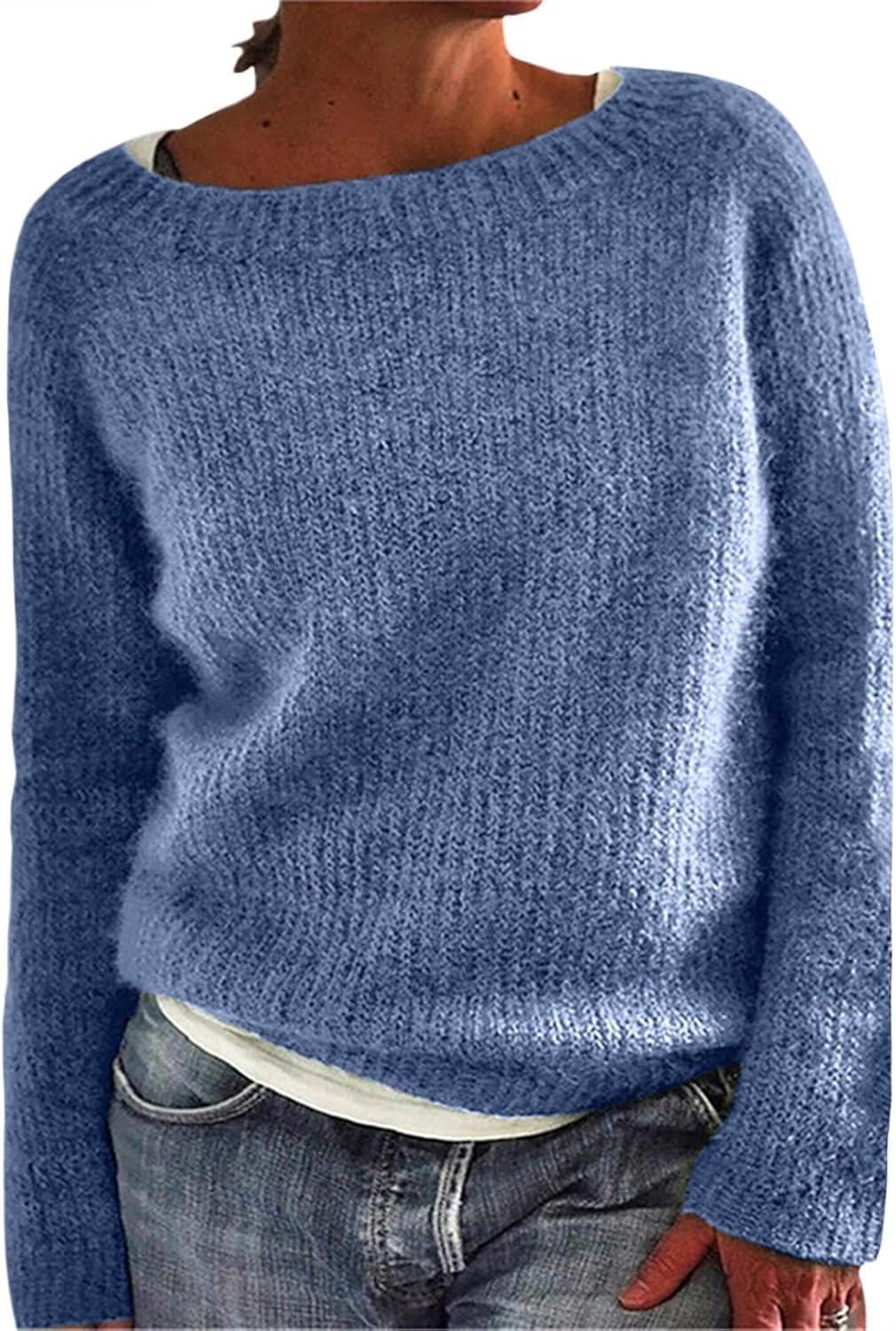 GYMTANK Women's Winter Sweater 2025 Fall Basic Timeless Long Sleeve Solid Boat Neck Chunky Sweater Pull Over Tops