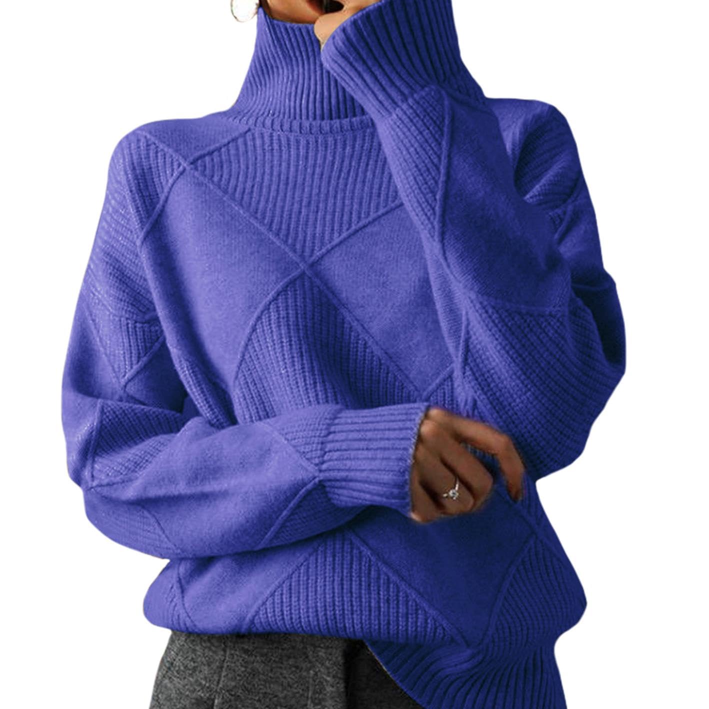 WAZZAP Sweaters for Women Fall Winter Turtleneck Long Sleeve Casual Loose Pullover Chunky Sweater Plus Size