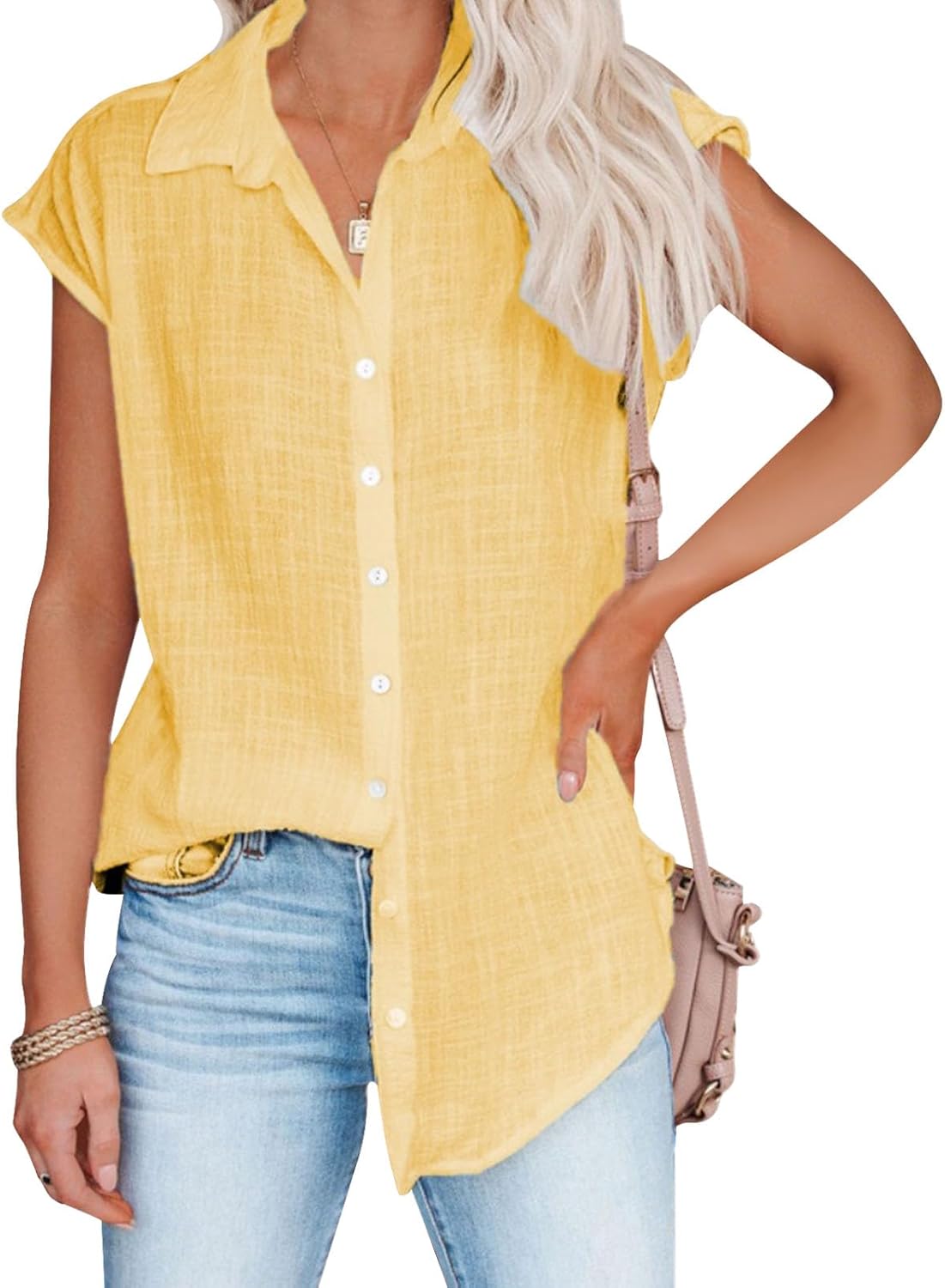 gukoo Tunic Shirts for Women V Neck Business Vintage Lightweight Button Down Sleeveless Casual Summer Workout Tops