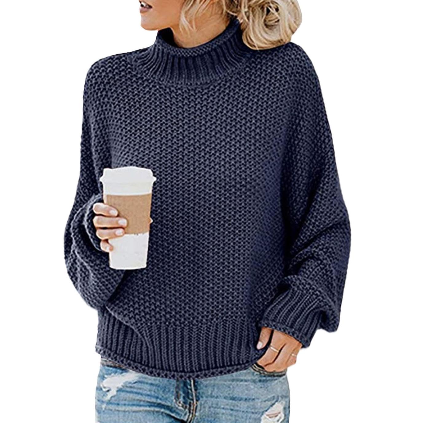WAZZAP Women Sweater for Autumn Winter Casual Trendy Lightweight Tops Long Cuffed Sleeve Mock Neck Sweater