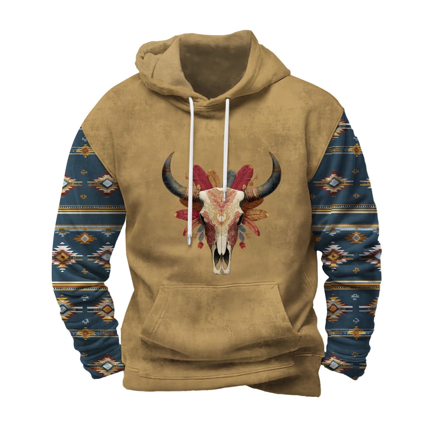 FONDBERYL Mens Aztec Hoodies Western Cowboy Hooded Sweatshirt Vintage Graphic Print Fashion Pullover Tops with Pocket