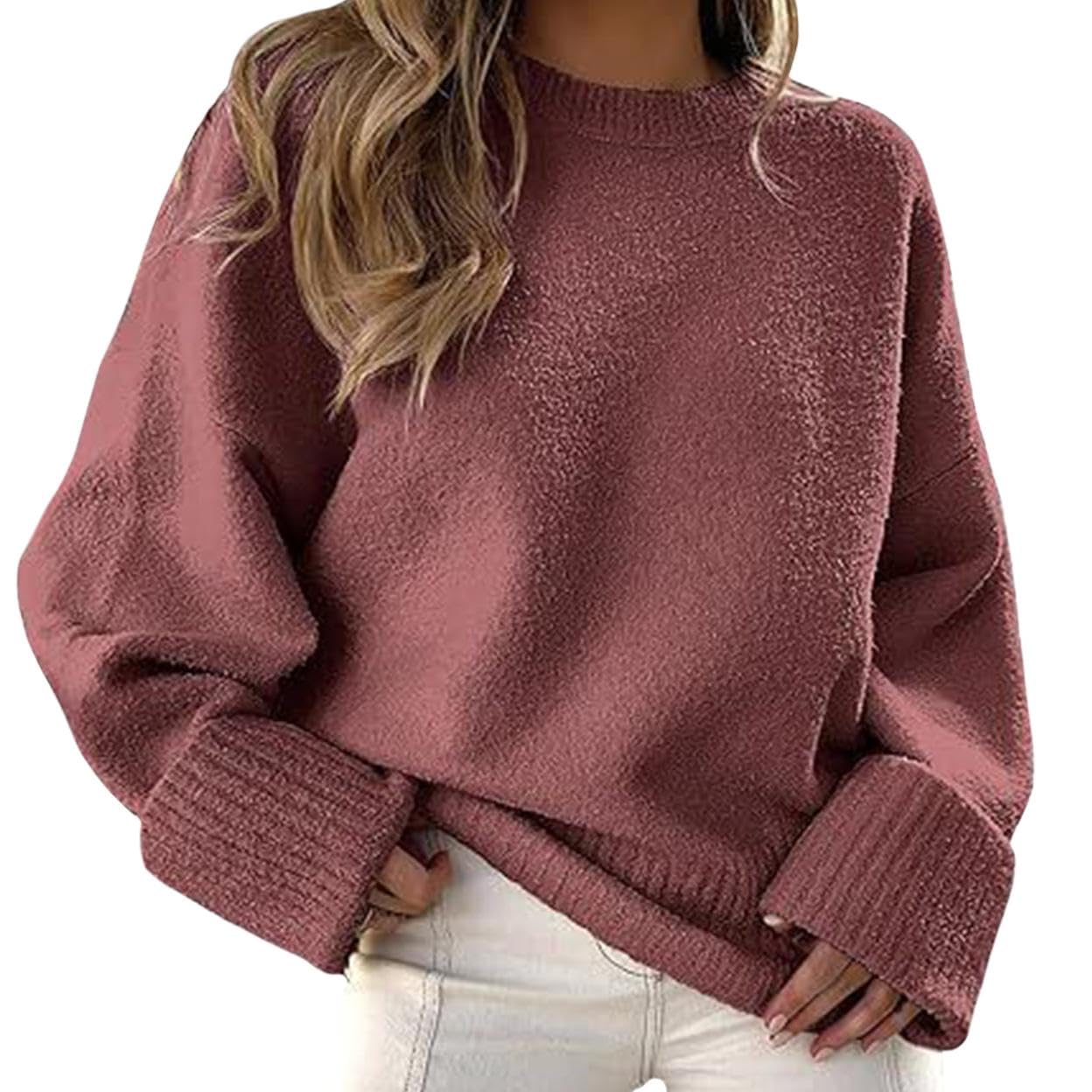 GYMTANK Sweater for Women 2025 Fall Winter Solid Crew Neck Long Sleeve Casual Loose Pullover Oversize Chunky Sweater