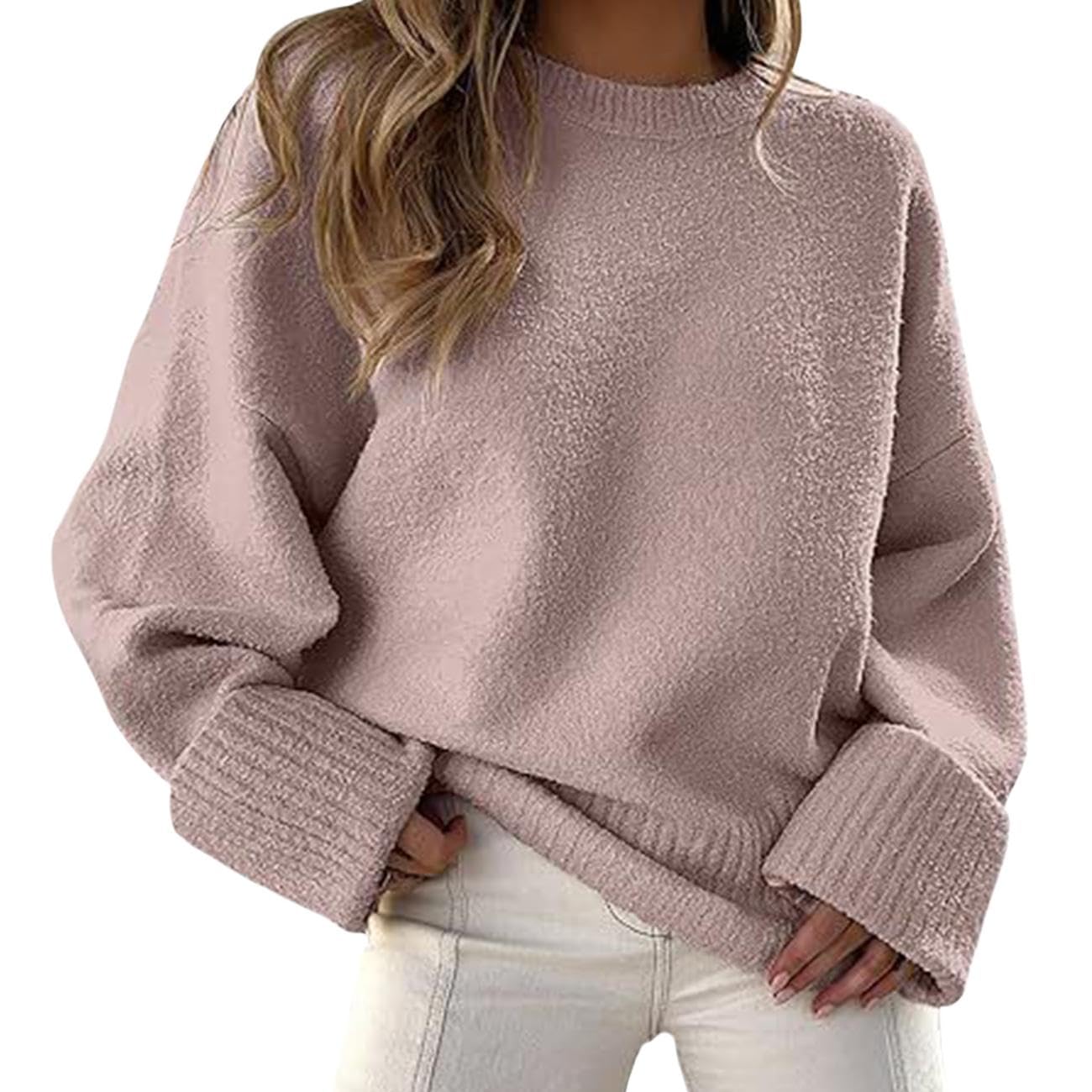 GYMTANK Sweater for Women 2025 Fall Winter Solid Crew Neck Long Sleeve Casual Loose Pullover Oversize Chunky Sweater