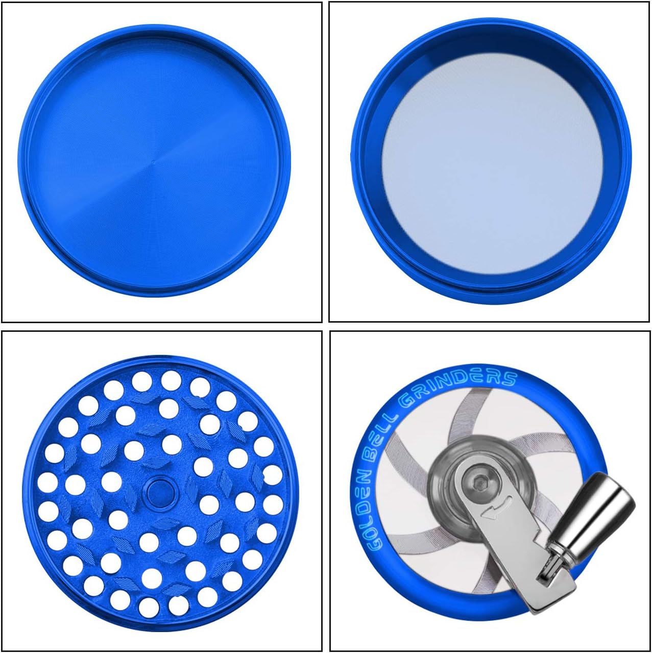 Kribee 2 inch Hand Cranked Spice Grinder with Pollen Scraper Foldable Handle Grinder - 4 Layers Zinc Alloy - Blue