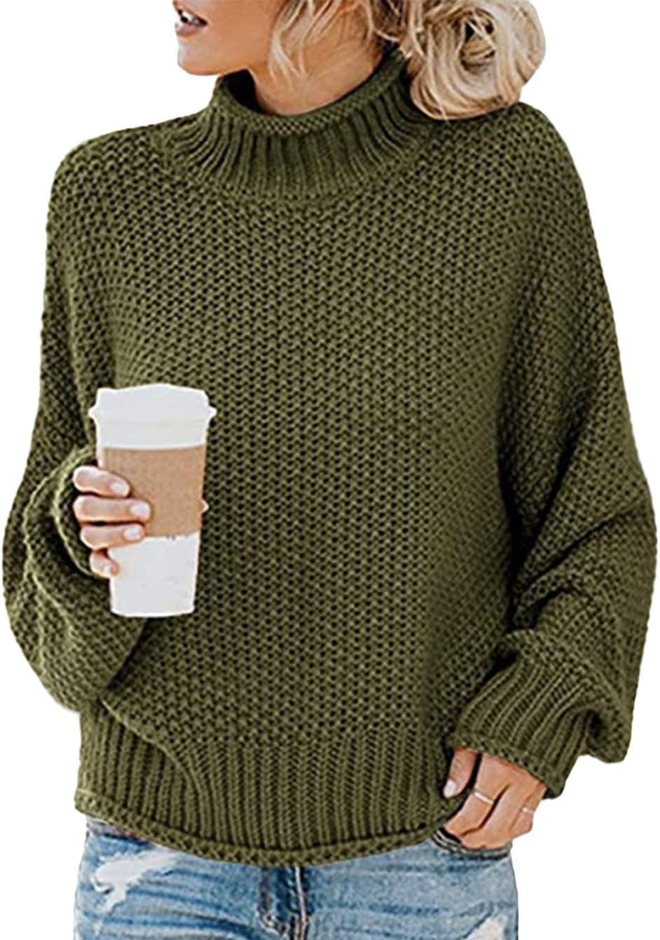 WAZZAP Women Sweater for Autumn Winter Casual Trendy Lightweight Tops Long Cuffed Sleeve Mock Neck Sweater