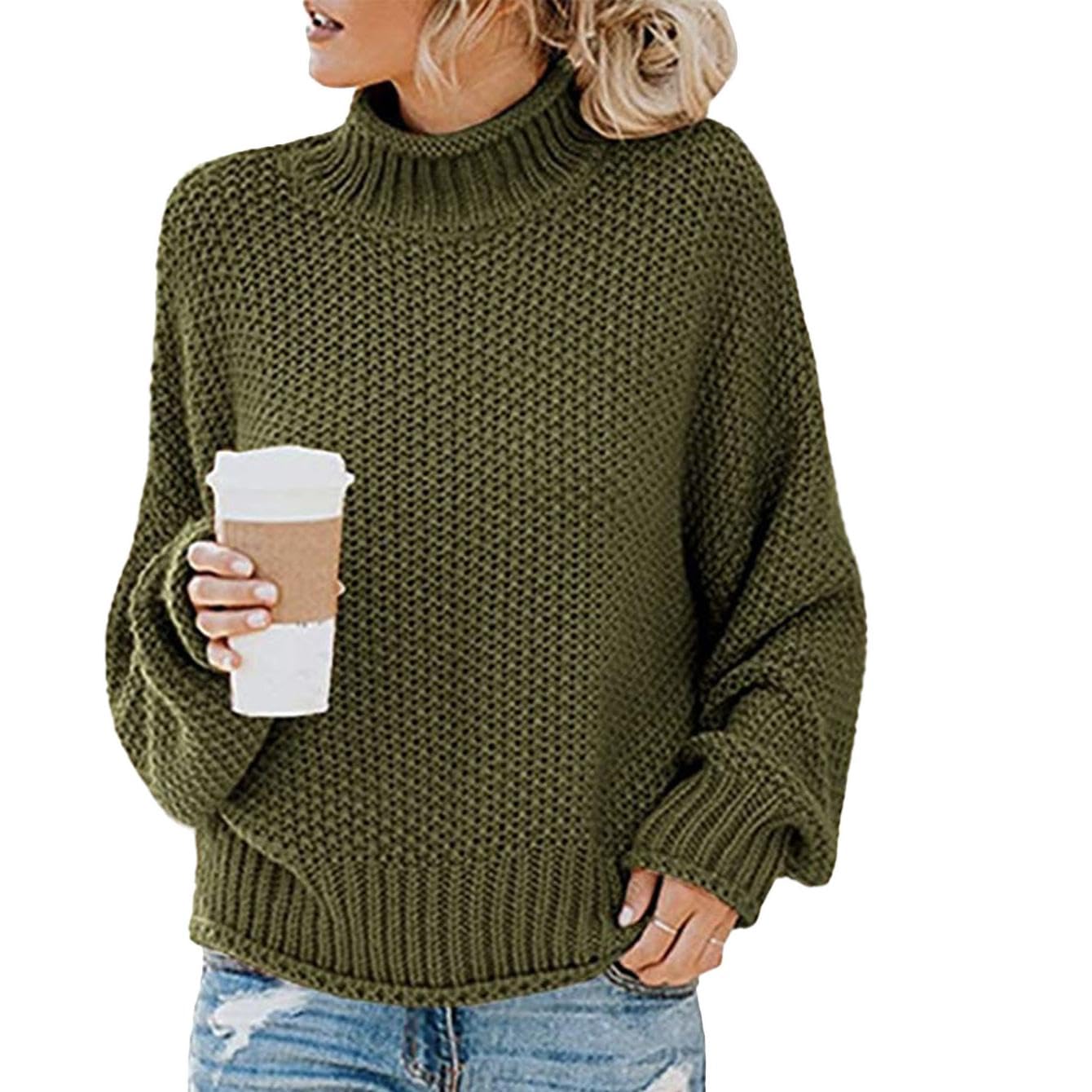 WAZZAP Women Sweater for Autumn Winter Casual Trendy Lightweight Tops Long Cuffed Sleeve Mock Neck Sweater