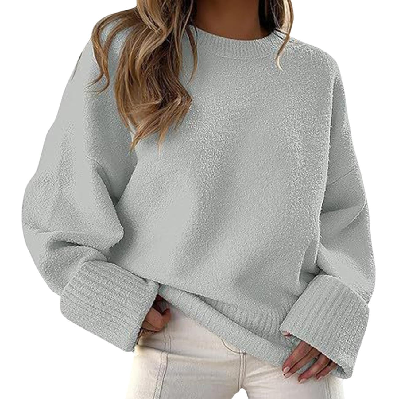 GYMTANK Sweater for Women 2025 Fall Winter Solid Crew Neck Long Sleeve Casual Loose Pullover Oversize Chunky Sweater