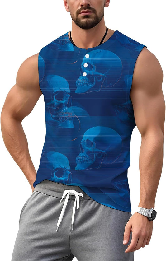 NAVARCH Mens Tank Tops for Workout Skull Print Casual Sleeveless Muscle Shirts Crewneck Loose Fit Basic Beach Top