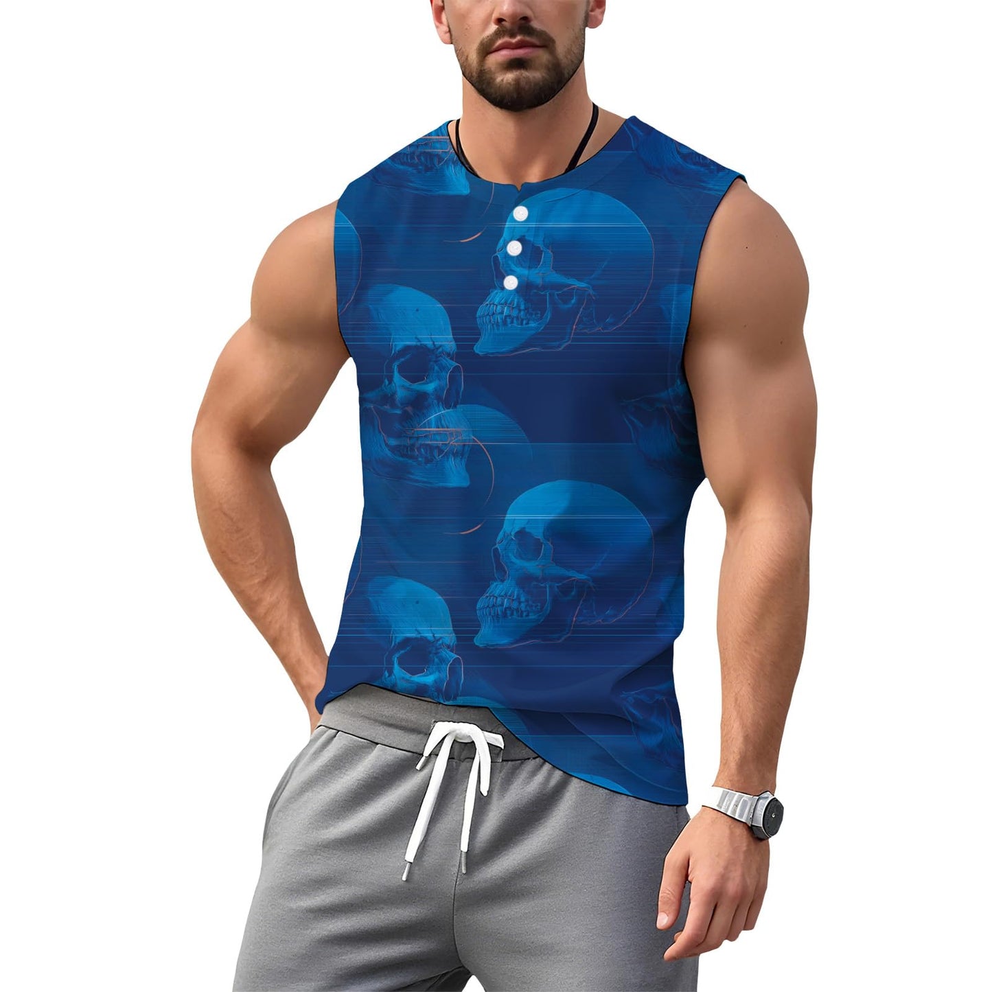 NAVARCH Mens Tank Tops for Workout Skull Print Casual Sleeveless Muscle Shirts Crewneck Loose Fit Basic Beach Top