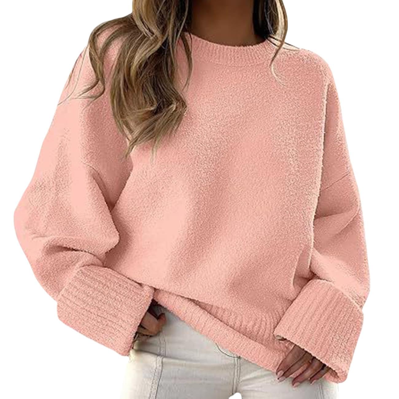 GYMTANK Sweater for Women 2025 Fall Winter Solid Crew Neck Long Sleeve Casual Loose Pullover Oversize Chunky Sweater