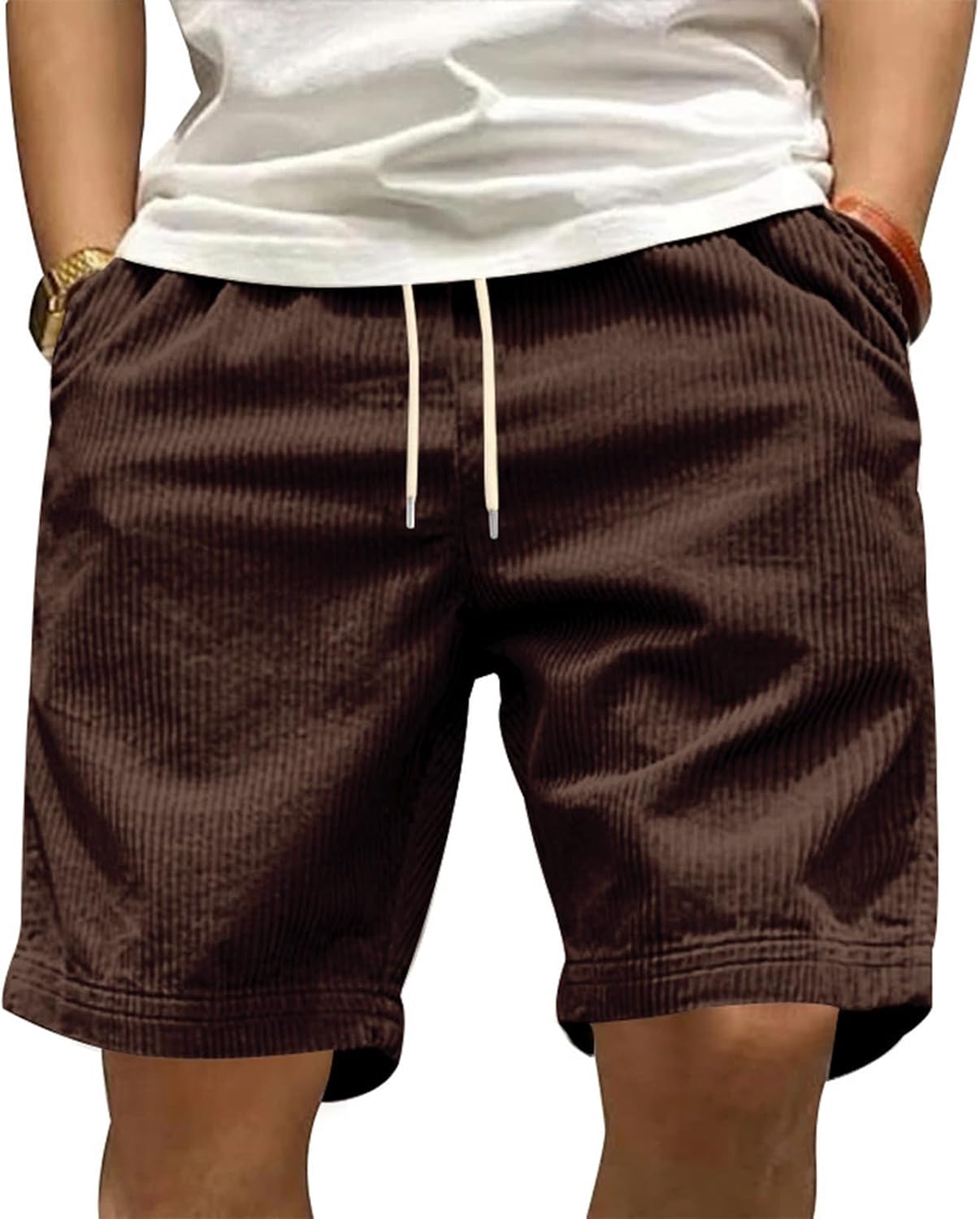 GYMTANK Casual Shorts for Men Solid Corduroy Lightweight Summer Casual Classic Drawstring Waisted Bermuda Shorts with Pockets