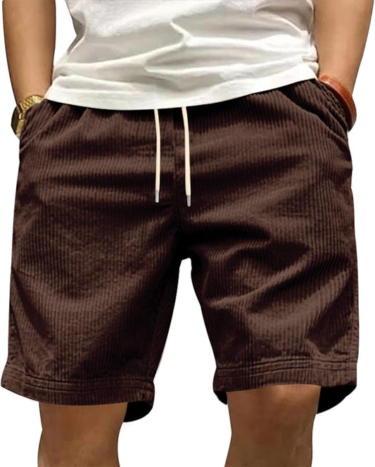 GYMTANK Casual Shorts for Men Solid Corduroy Lightweight Summer Casual Classic Drawstring Waisted Bermuda Shorts with Pockets