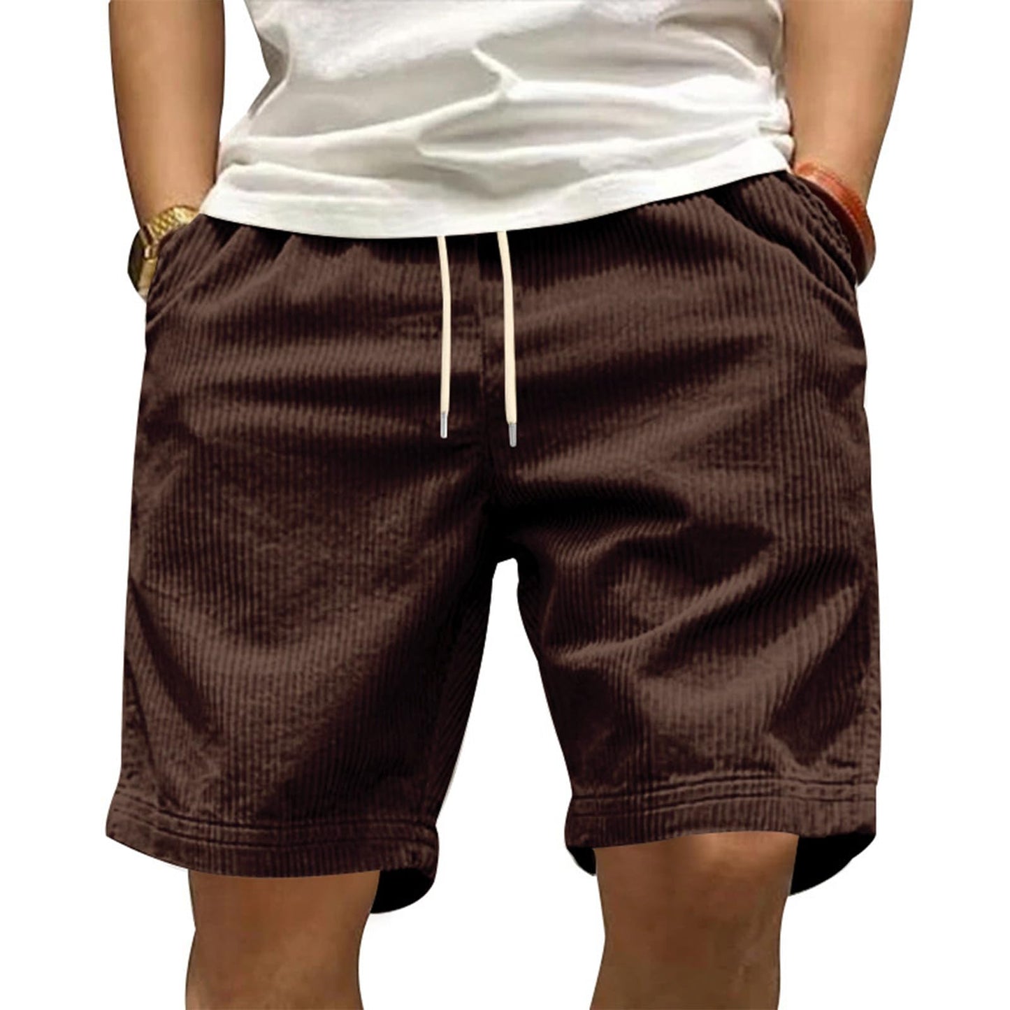 GYMTANK Casual Shorts for Men Solid Corduroy Lightweight Summer Casual Classic Drawstring Waisted Bermuda Shorts with Pockets