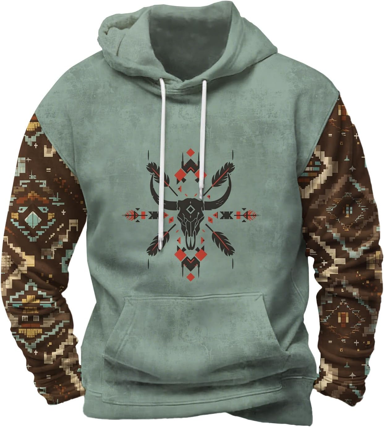 Befox Mens Sweatshirts,Aztec Hoodie Western Vintage Fall Long Sleeve Hooded Tops Tribal Graphic Pullover With Pockets