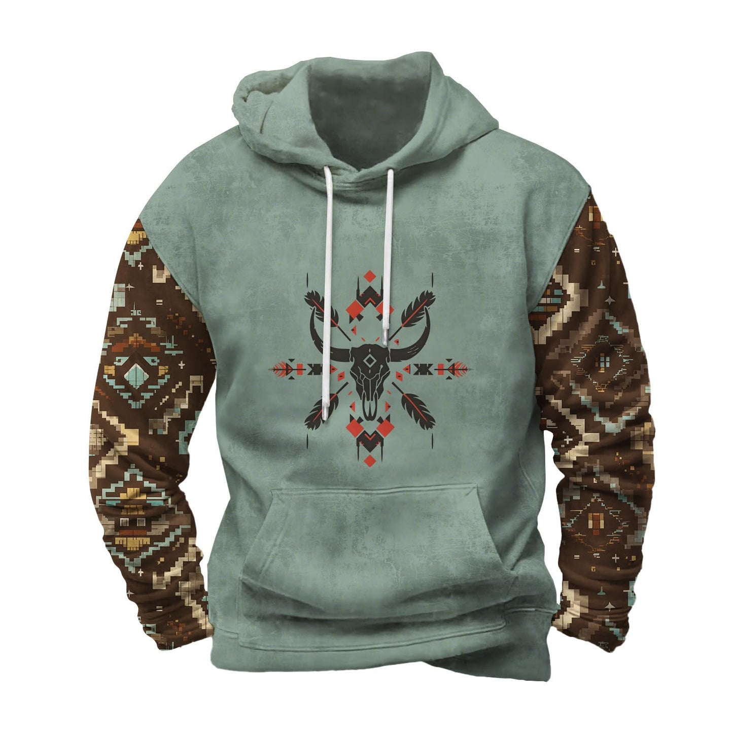 Befox Mens Sweatshirts,Aztec Hoodie Western Vintage Fall Long Sleeve Hooded Tops Tribal Graphic Pullover With Pockets