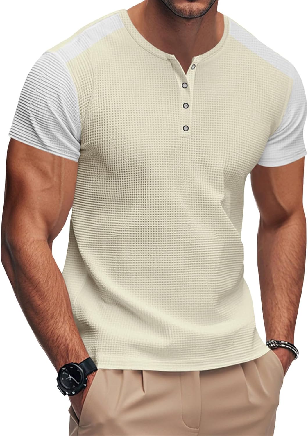 GYMDOG Mens Henley Shirts Gym Workout Athletic Shirt Tees Color Block Short Sleeve Button Crewneck Muscle Slim Fit T-Shirt