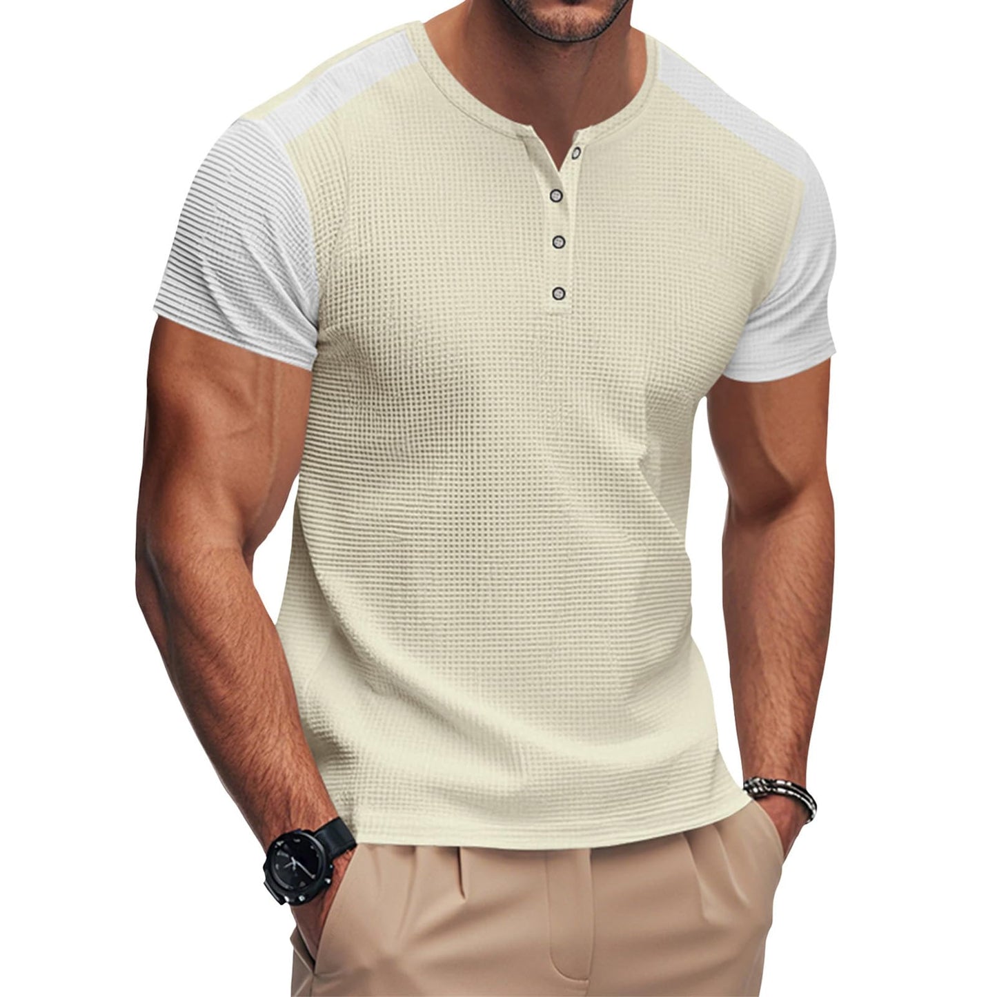 GYMDOG Mens Henley Shirts Gym Workout Athletic Shirt Tees Color Block Short Sleeve Button Crewneck Muscle Slim Fit T-Shirt