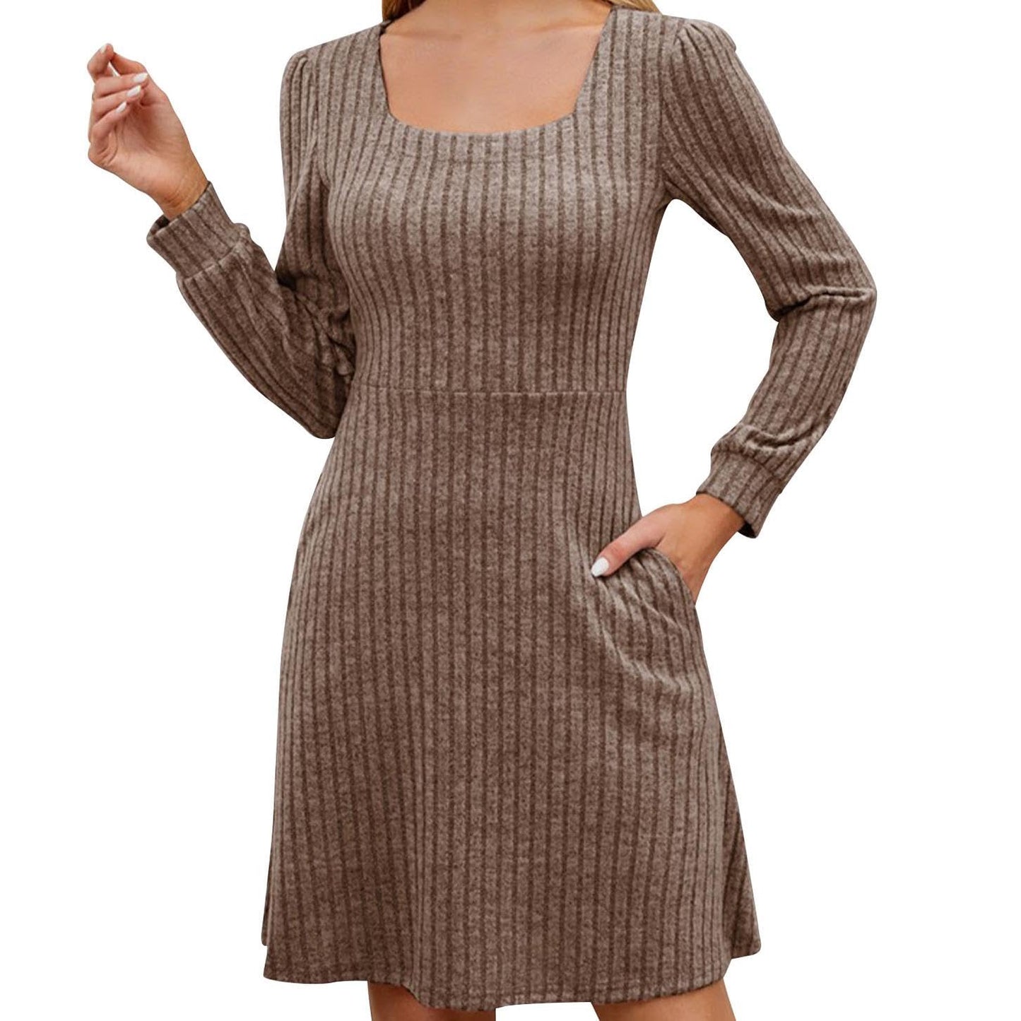 GYMDOG Women Dress for Summer Spring with Square Neck Casual Midi Polyester Skirt Solid Stripes Classic Dresses