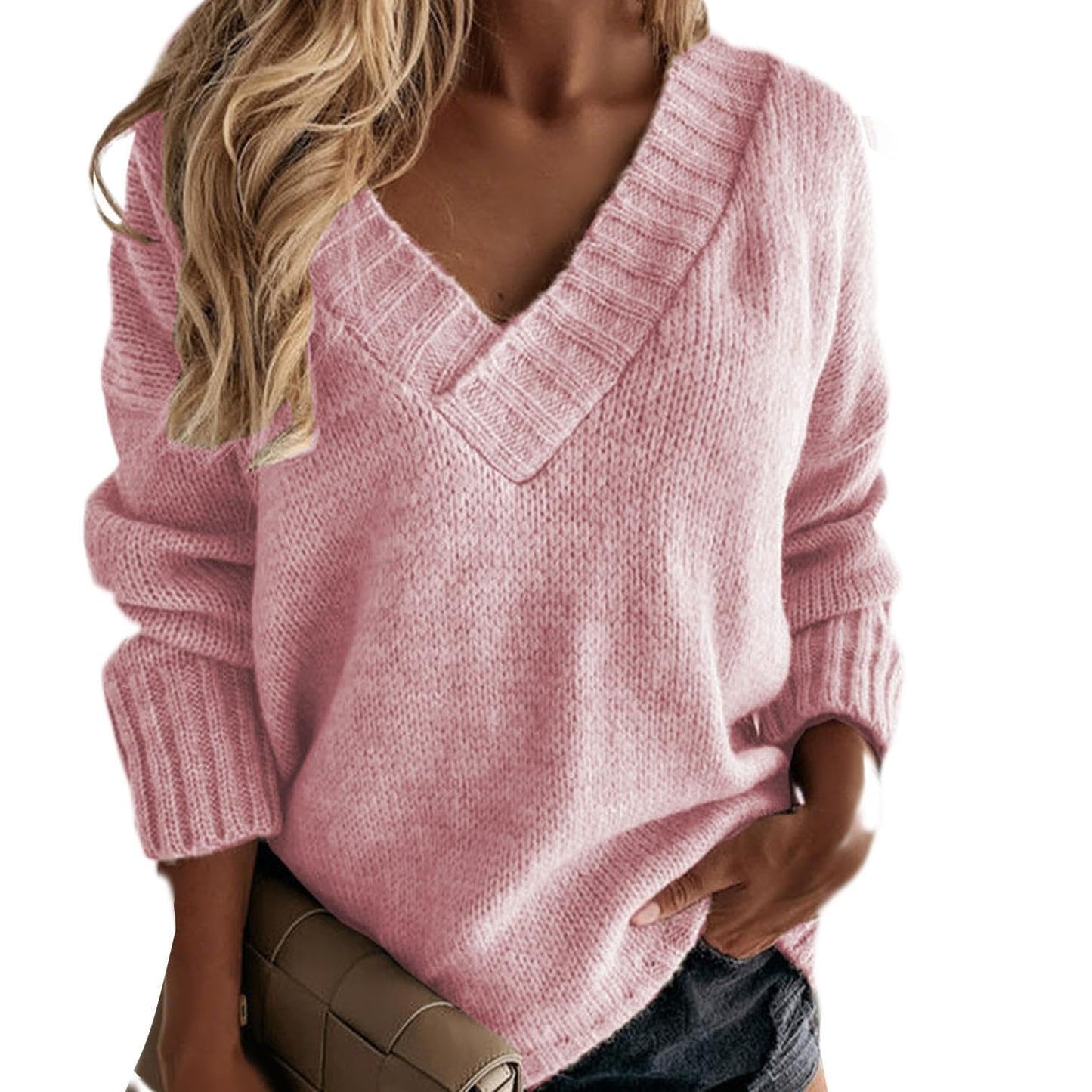 GYMTSL Women's Winter Sweater 2025 Fall Casual Timeless Long Sleeve Solid V Neck Chunky Sweater Pull Over Tops