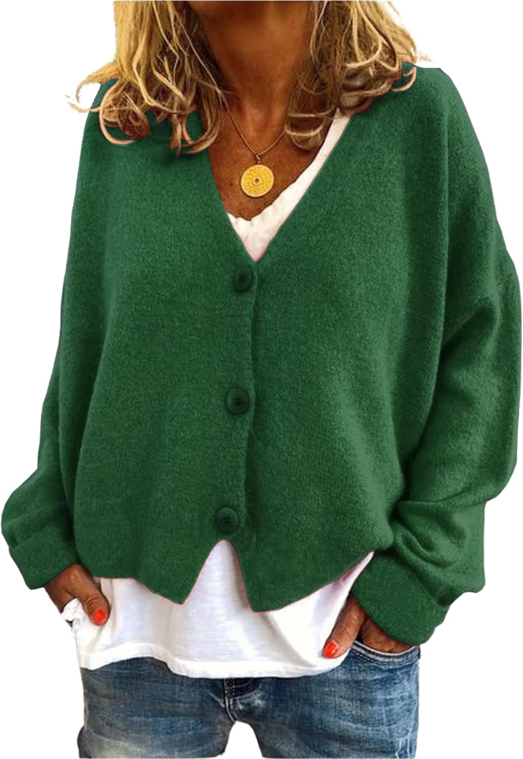 GYMTANK Women's V-Neck Cardigan | Lightweight Knit Button Down Fall Sweater | Casual Soft Open Front Sweater