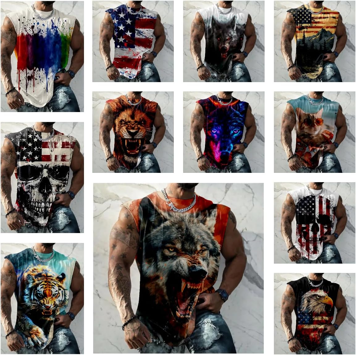 NAVARCH Mens Tank Tops Novelty 3D Printed Summer Casual Loose Workout Sleeveless Shirts Quick Dry Breathable Tops
