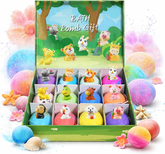 Kribee Bath Bombs with Surprise Inside - 6/12 Pack Organic Bubble Fizzy with Toys, Natural Sea Salt Color Changing Bath Balls - Dinosaur Egg、Animal、Ocean Theme Bath Fizzies (Green 12pcs)