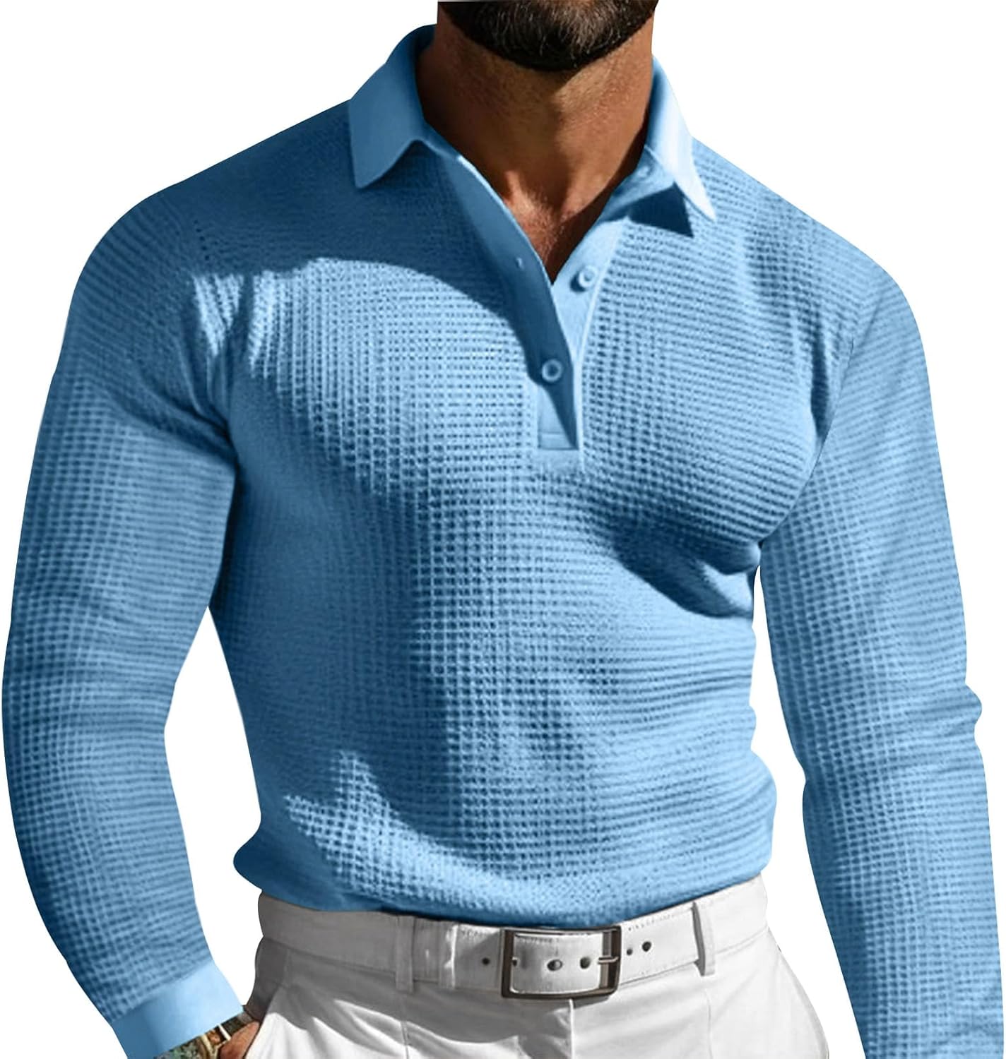 JiffPom Mens Polo Shirts Buttons Fashion Long Sleeve Crewneck Hippie Pullover Collared Workout Summer Casual Retro Blouses
