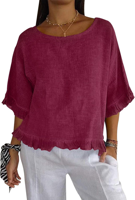 GYMTSL Womens Oversized T Shirts Casual Ruffled Vintage Short Sleeve Crew Neck Business Lightweight Summer Workout Tops