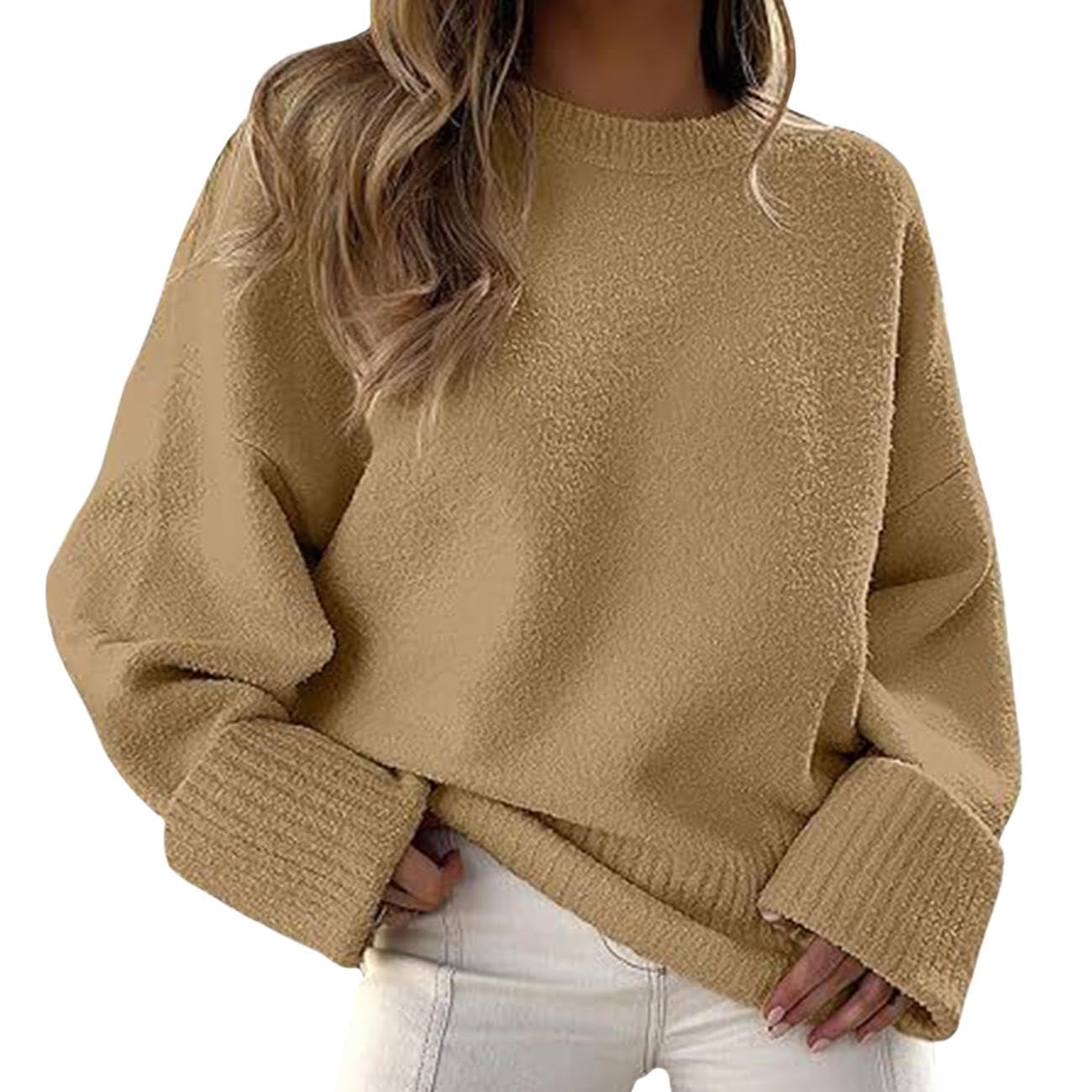 GYMTANK Sweater for Women 2025 Fall Winter Solid Crew Neck Long Sleeve Casual Loose Pullover Oversize Chunky Sweater