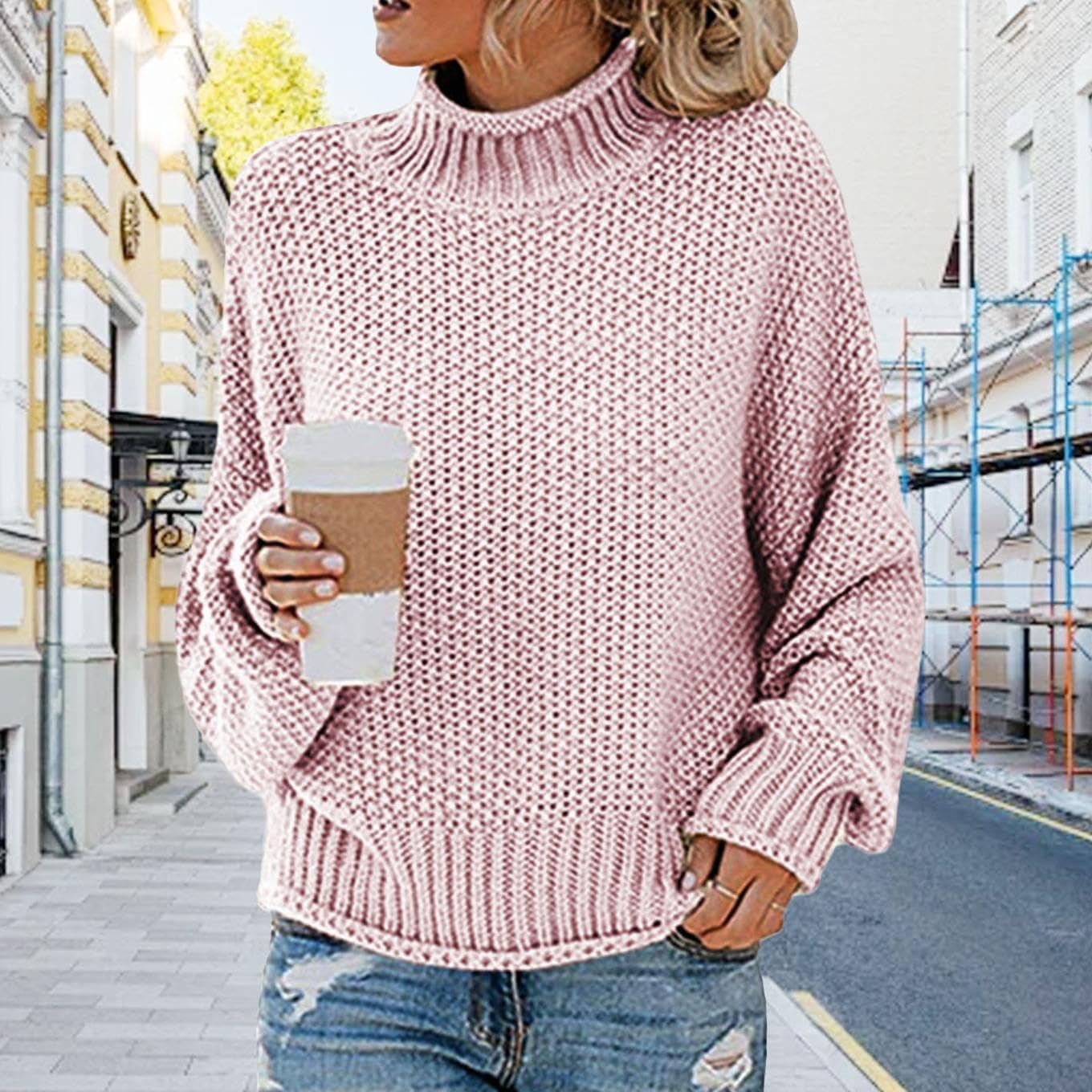 WAZZAP Women Sweater for Autumn Winter Casual Trendy Lightweight Tops Long Cuffed Sleeve Mock Neck Sweater