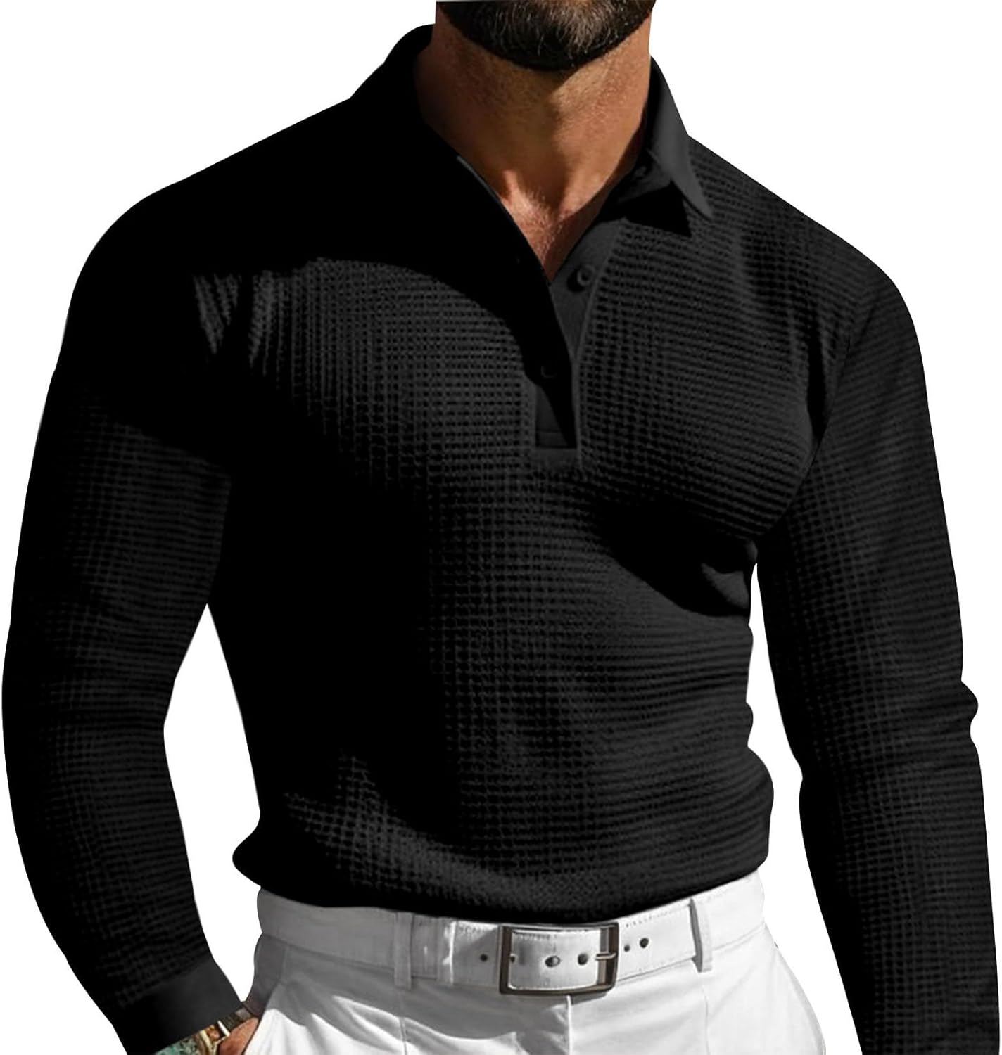 JiffPom Mens Polo Shirts Buttons Fashion Long Sleeve Crewneck Hippie Pullover Collared Workout Summer Casual Retro Blouses