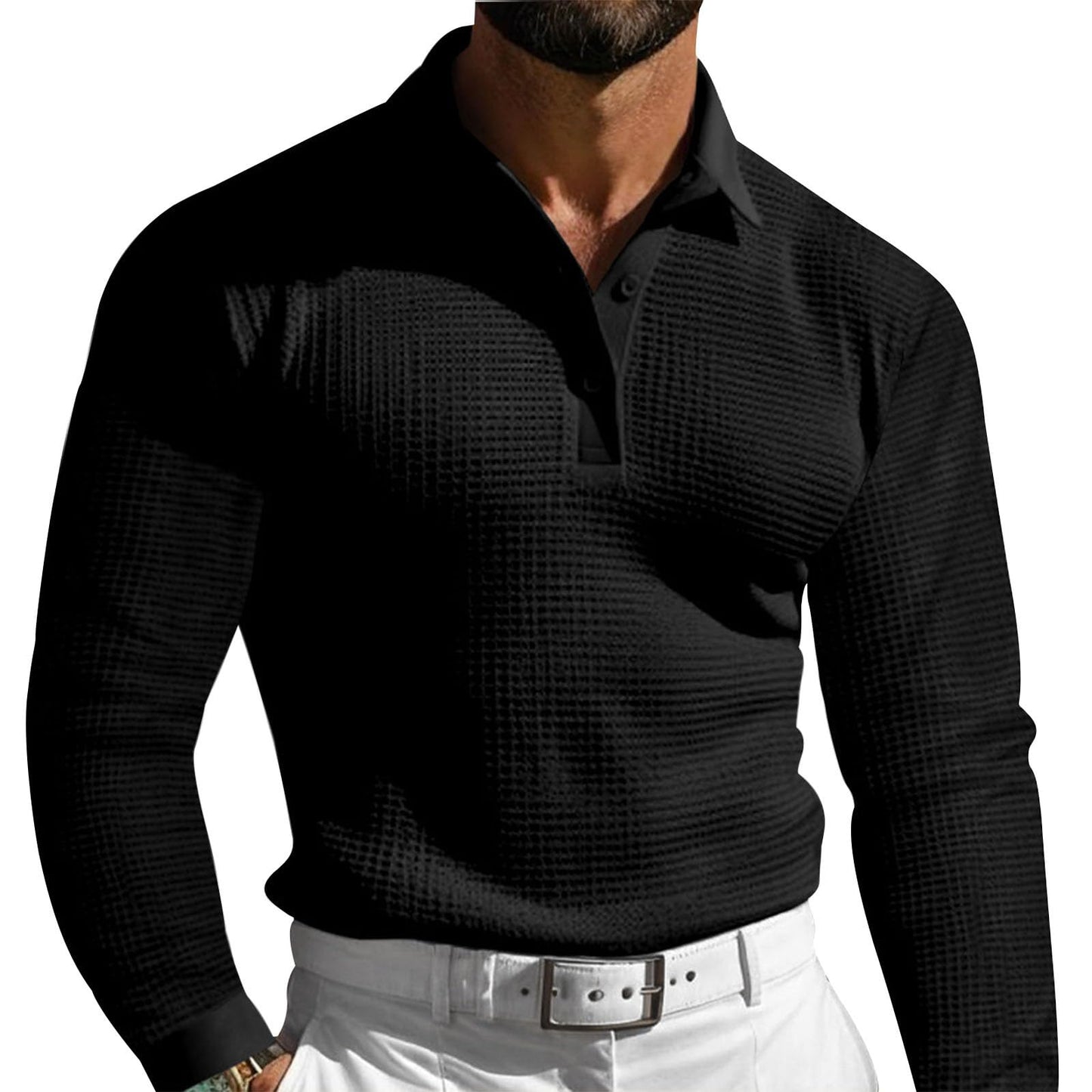 JiffPom Mens Polo Shirts Buttons Fashion Long Sleeve Crewneck Hippie Pullover Collared Workout Summer Casual Retro Blouses