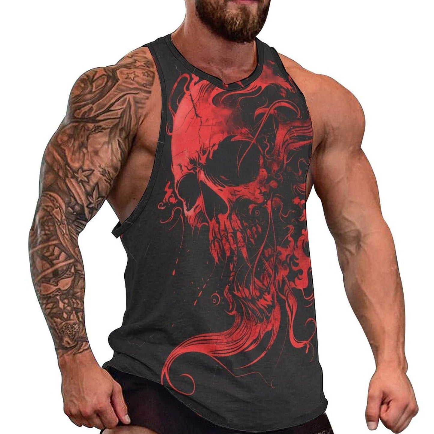 NAVARCH Mens US Flag Tank Tops Skull Graphic Print Sleeveless Crew Neck Western Shirts for Men Fashion Vest